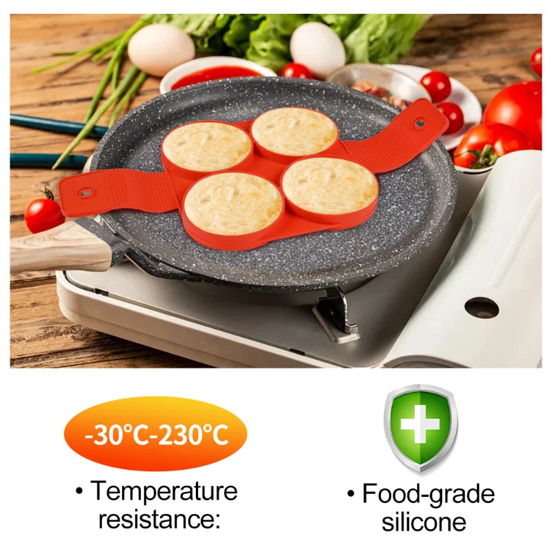 Nonstick Silicone Egg Pancake Ring - Perfect Pancake Maker Mold and Omelet Shaper for Kitchen Baking