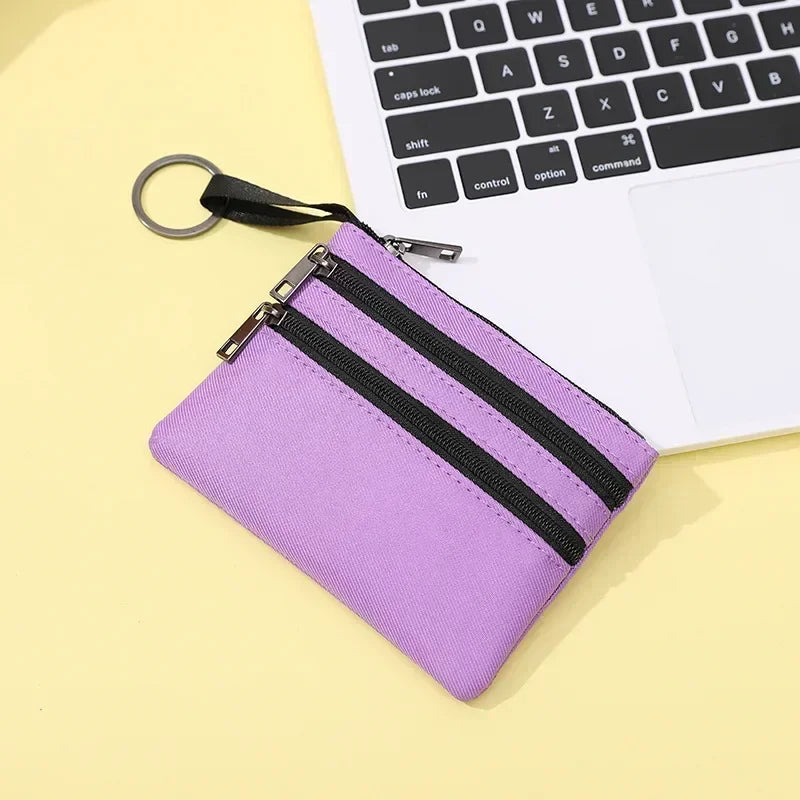 Canvas Mini Coin Purse with Zipper – Cute Solid Color Key & Money Pouch for Kids, Women & Men
