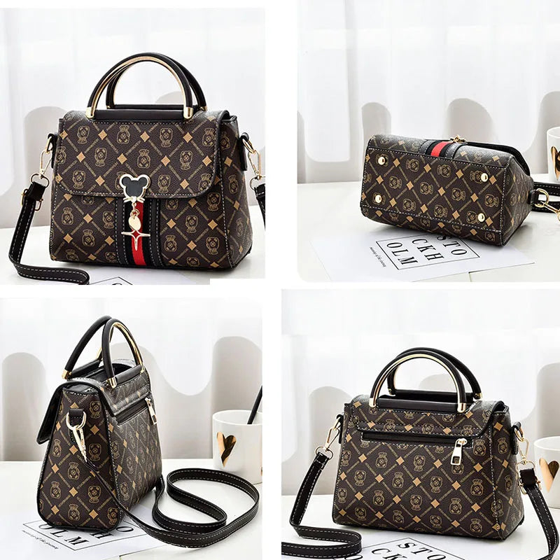 Luxury Women Shoulder Bag - Leather Printed Monogram Tote Handbag with Crossbody Style