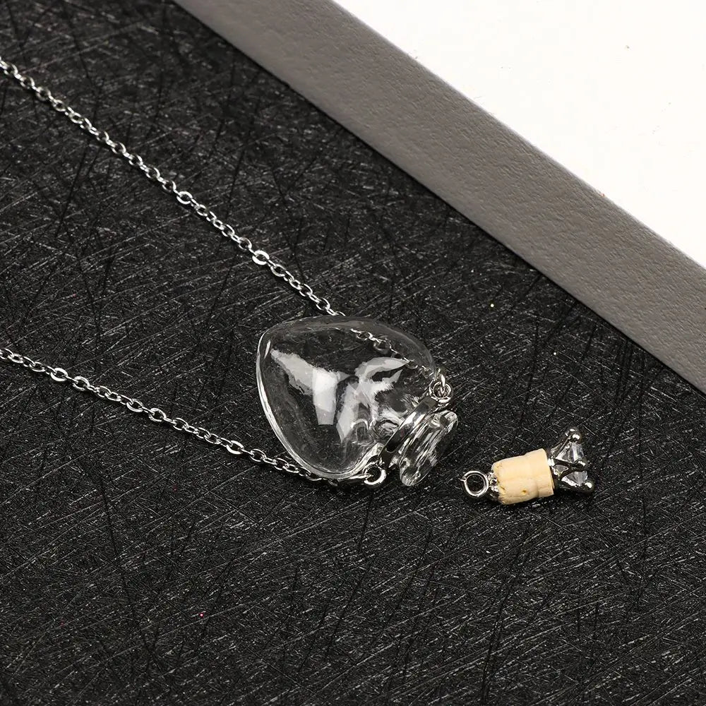 Openable Water Drop Heart Steel Chain Necklace – Essential Oil Pendant Glaze Vial Memorial Jewelry