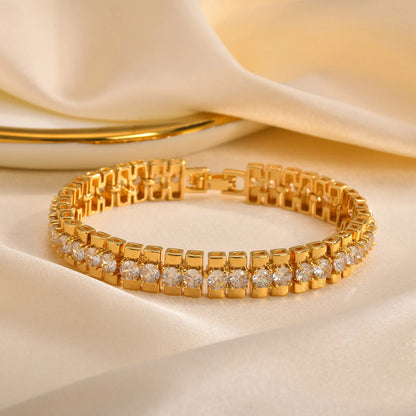 14K Gold Plated Paperclip Chain Bracelet with Cubic Zirconia Chunky Adjustable Link Jewelry for Women