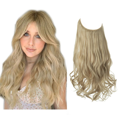 Synthetic Ombre Hair Extension - One Piece Invisible Wire Long Wavy Clipless False Hairpiece Black Blonde Pink