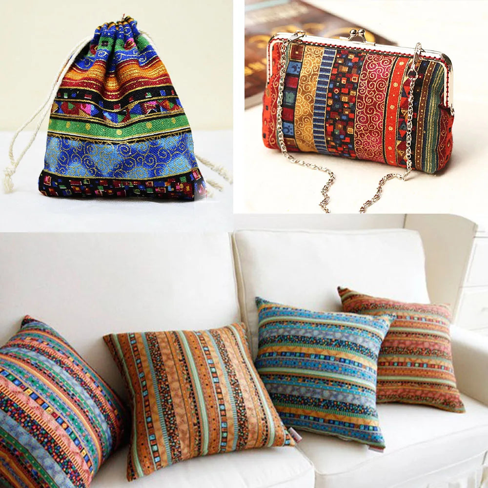 Striped Cotton Linen Upholstery Fabric - Bohemian Textile for Sofa Covers, Dresses, Pillowcases & Quilts
