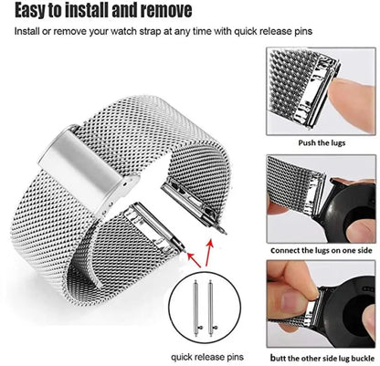 22mm/20mm Metal Watch Strap – Compatible with Garmin Vivoactive 3/4/5, Forerunner 245/645/745/965, Venu 2/3, SQ2 Music
