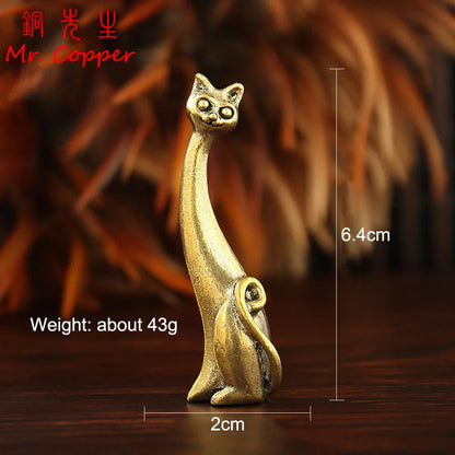 Brass Cat Figurines - 7 Style Modern Retro Animal Mini Statues for Desktop, Home Decor & Craft Accessories