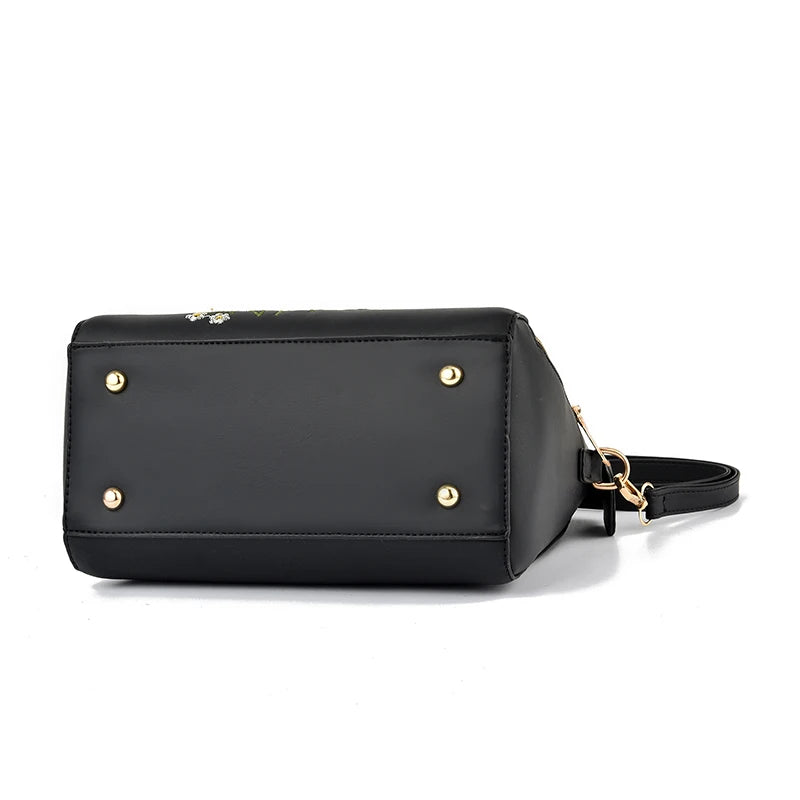 Floral Detail Shoulder Bag - Trendy Zipper Handbag for Work & Casual, Women's Crossbody Purse with Floral Decor