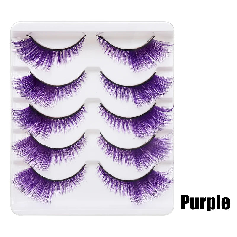 Colorful Halloween False Eyelashes – Blue, Red & Pink Cosplay Fake Lash Extensions for Makeup Looks