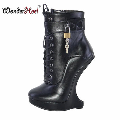 Women’s 18cm Extreme Platform Ankle Boots - 3cm Wedge Heel Matte Leather Nightclub Boots