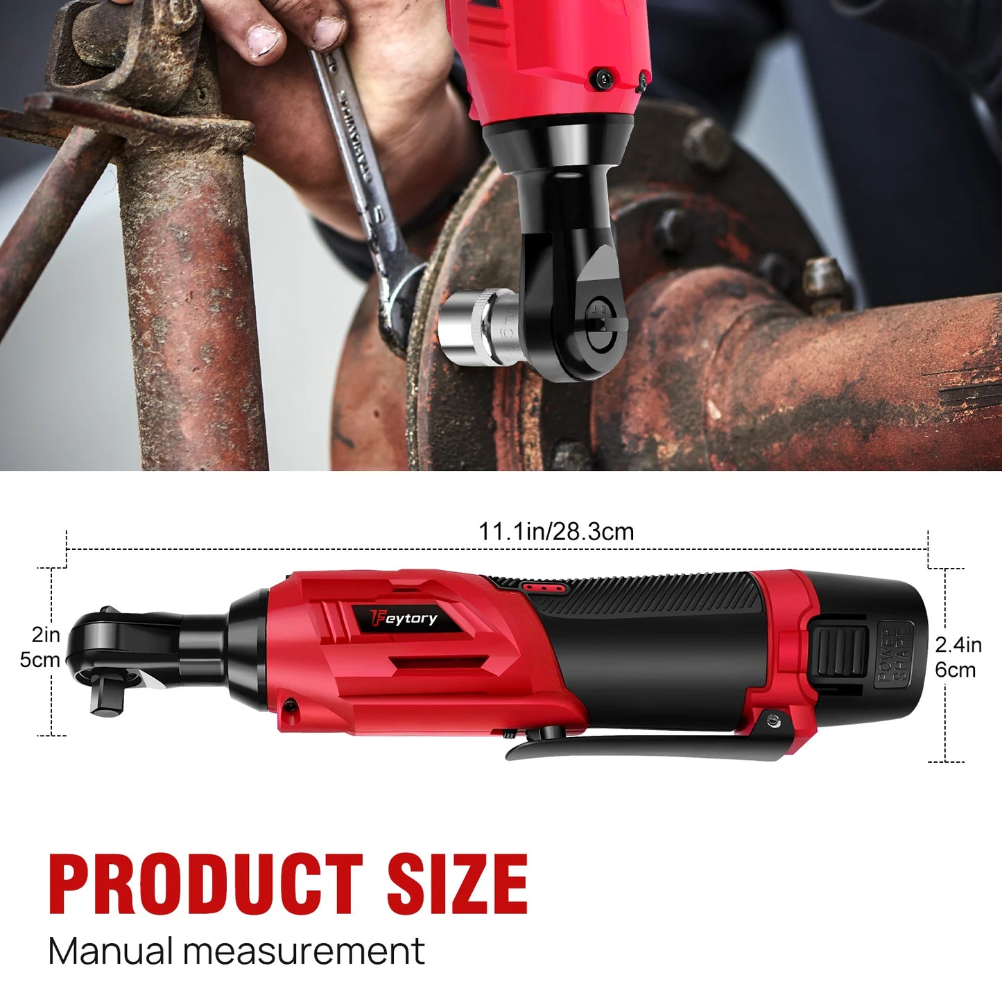 DayPlus 200NM 3/8" Cordless Electric Ratchet Wrench | 90° Angle 12V Power Tool with 2 Batteries, Charger & 7 Sockets