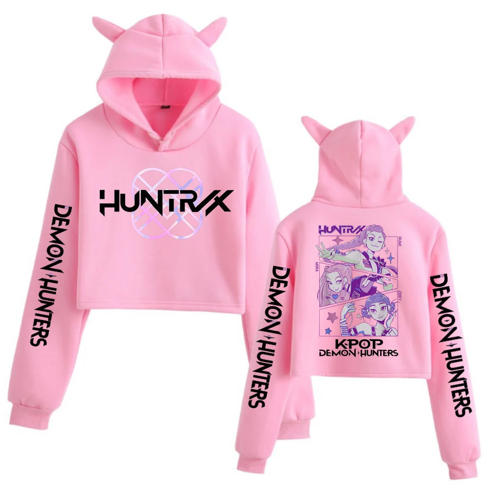 Kpop Demon Hunters Cat Ears Crop Top Sweatshirt – Long Sleeve Girls Fashion Hoodie