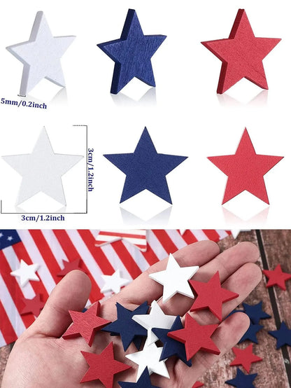 Patriotic Mini Wooden Stars Decorations (30/60pcs) – Red Blue White 1-3cm 4th of July Independence Day DIY Ornament Craft Supplies