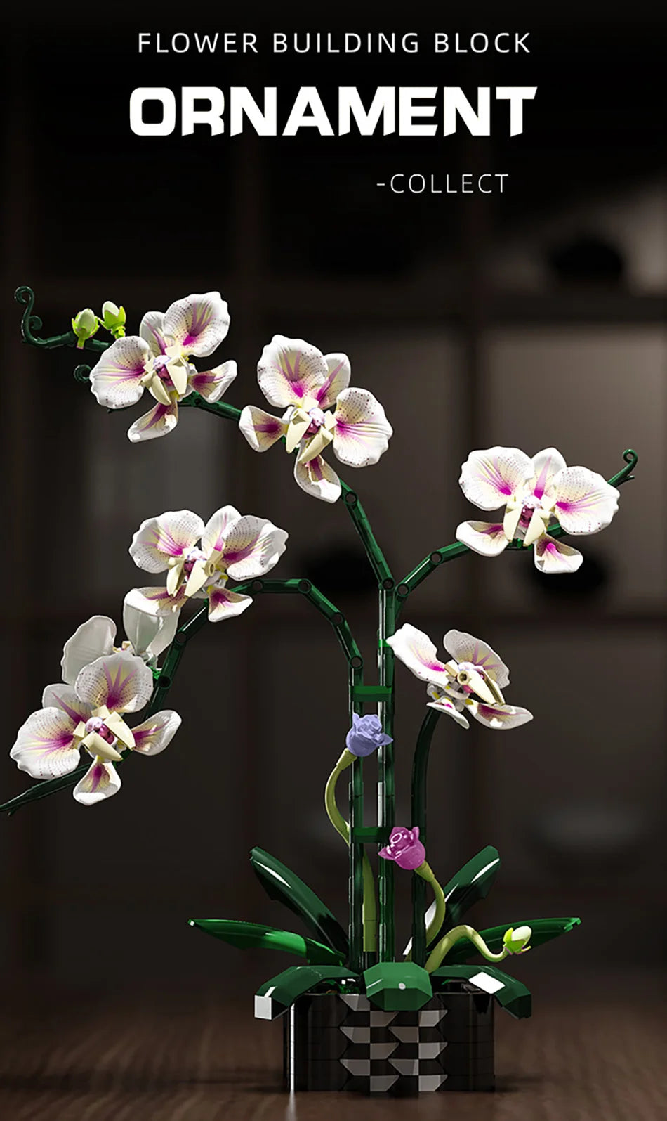 Orchid Cymbidium Building Blocks Set – DIY Potted Phalaenopsis Flower Simulation Toy for Valentine’s Gift