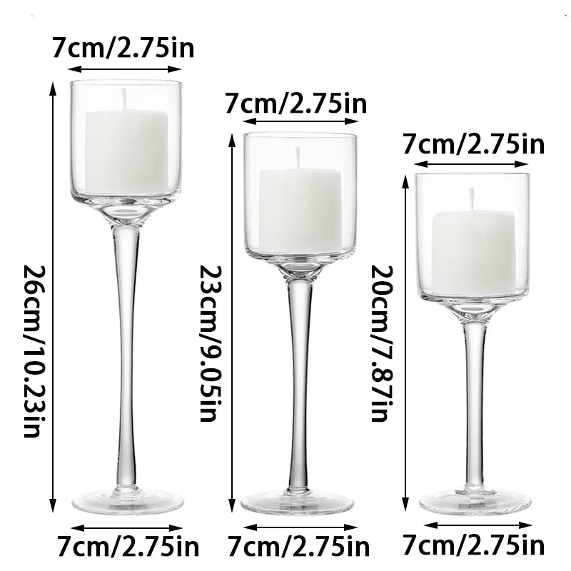Modern Light Luxury High-Footed Glass Candle Holders – Transparent Wedding Props & Romantic Candle Lights