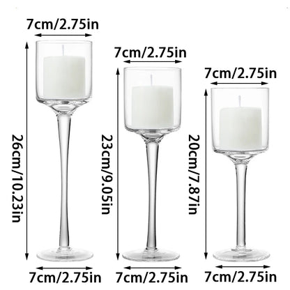 Modern Light Luxury High-Footed Glass Candle Holders – Transparent Wedding Props & Romantic Candle Lights