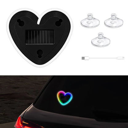Heart-Shaped Solar Car Ambient Light - Dynamic Gradient RGB LED Interior Decoration Accessory