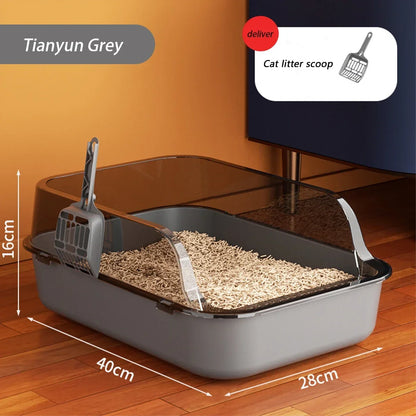 Semi-Enclosed Cat Litter Box - High-Sided Splashproof Kitten Toilet Tray for Indoor Pet Use