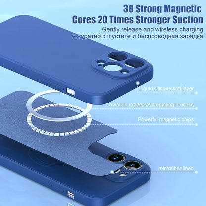 MagSafe Magnetic Silicone Case - Original Wireless Charging Cover for iPhone 15 14 13 12 11 Pro Max Mini X XR XS 8 Plus