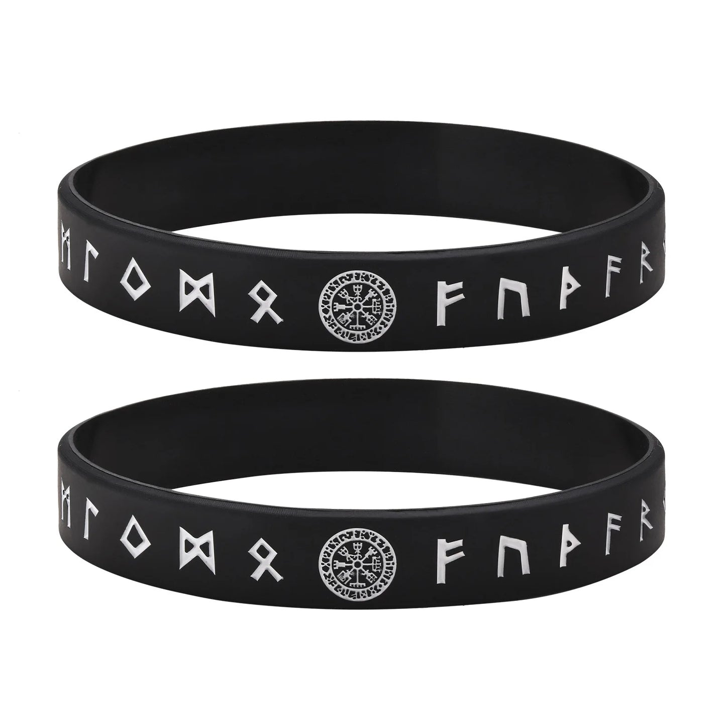 Vnox 12mm Silicone Bracelet for Men - Soft Rubber Viking Compass Rune Amulet Wristband Set