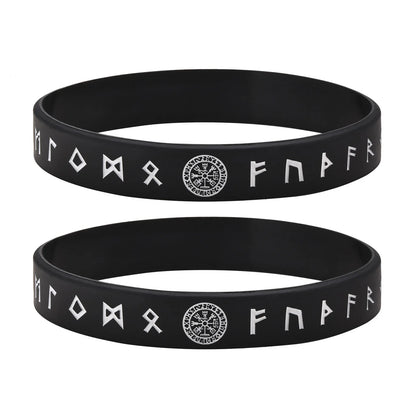 Vnox 12mm Silicone Bracelet for Men - Soft Rubber Viking Compass Rune Amulet Wristband Set
