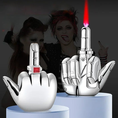 Funny Middle Finger Torch Lighter – Windproof Jet Flame Refillable Butane Smoking Accessory with Voice Sound