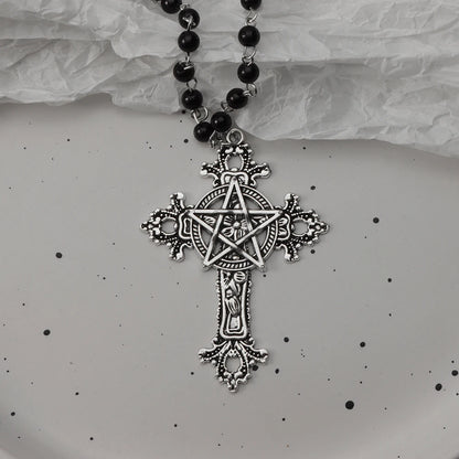 Gothic Bat Cross Necklace Set - Y2K Thorn Love Black Beaded Layered Jewelry for Halloween Parties
