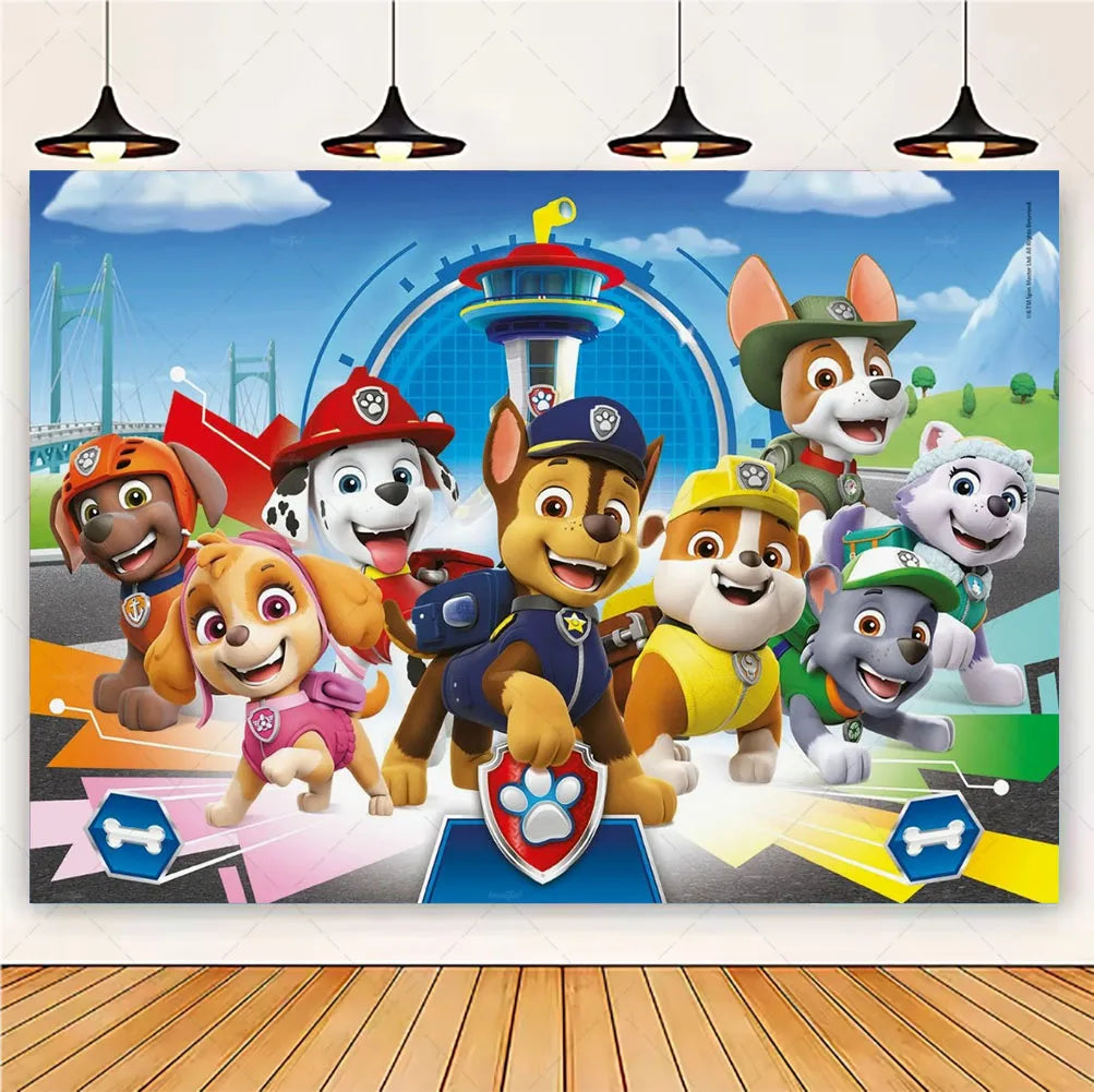 PAW Patrol Cartoon Puppy Birthday Party Backdrop – Animation Theme Decoration Background for Kids Party & Baby Shower Supplies Gift
