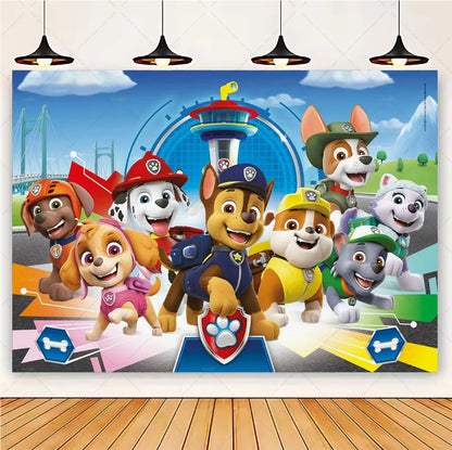 PAW Patrol Cartoon Puppy Birthday Party Backdrop – Animation Theme Decoration Background for Kids Party & Baby Shower Supplies Gift
