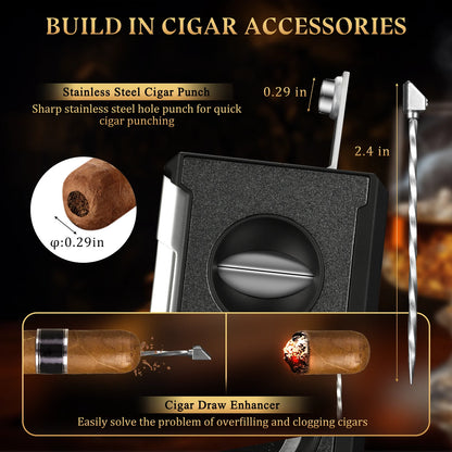 4-in-1 Cigar Cutter Guillotine – Straight Cut, V Cutter, Punch & Draw Enhancer, Stainless Steel Cigar Clippers