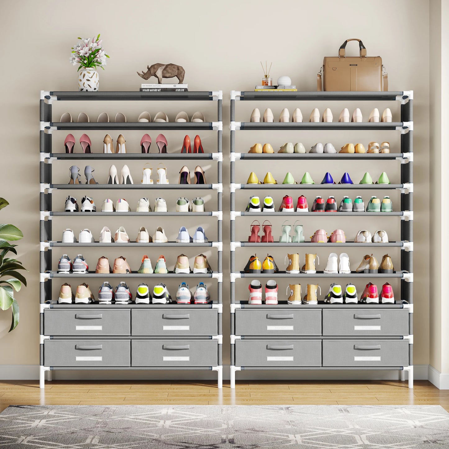 Tribesigns 10-Tier Shoe Rack Organizer – Vertical Shoe Shelf with 4 Drawer Bins, Holds 32 Pairs for Closet & Entryway