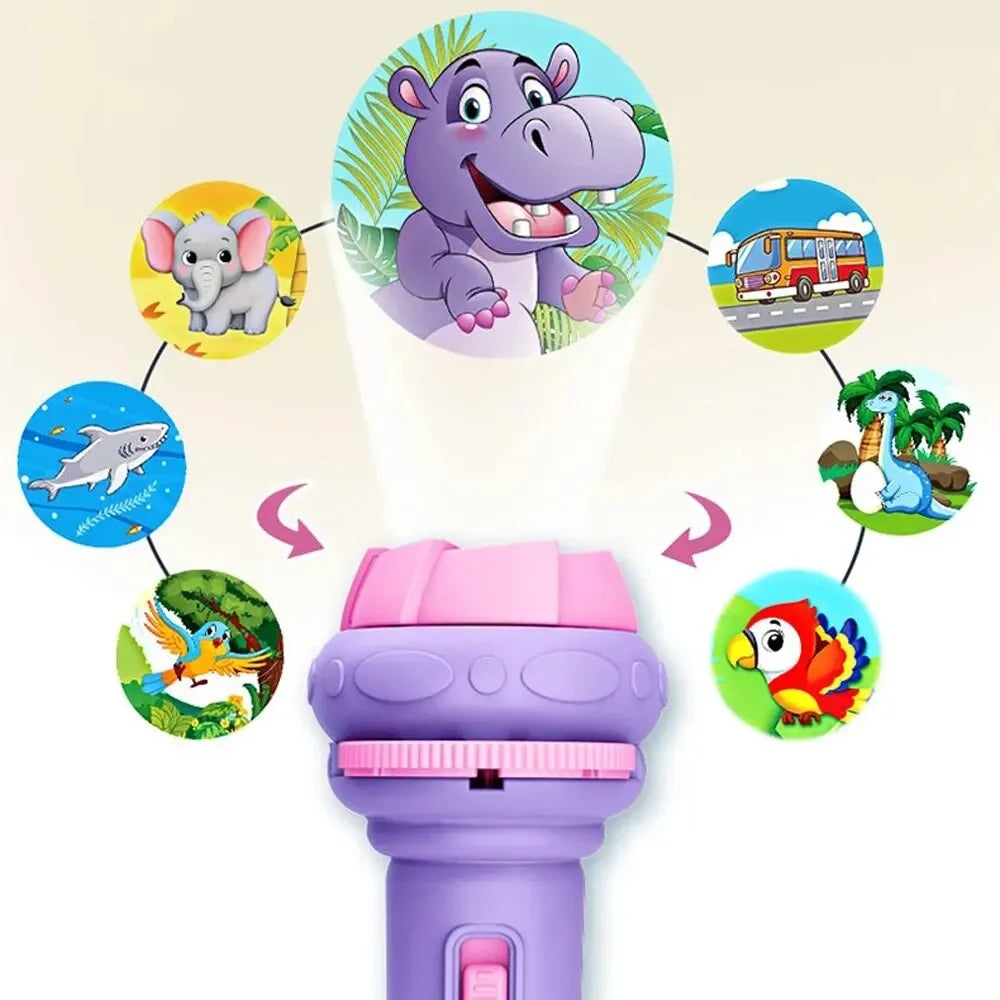 80-Pattern LED Projection Flashlight for Kids - Animal Story Projector and Early Learning Puzzle Toy for Bedtime Education