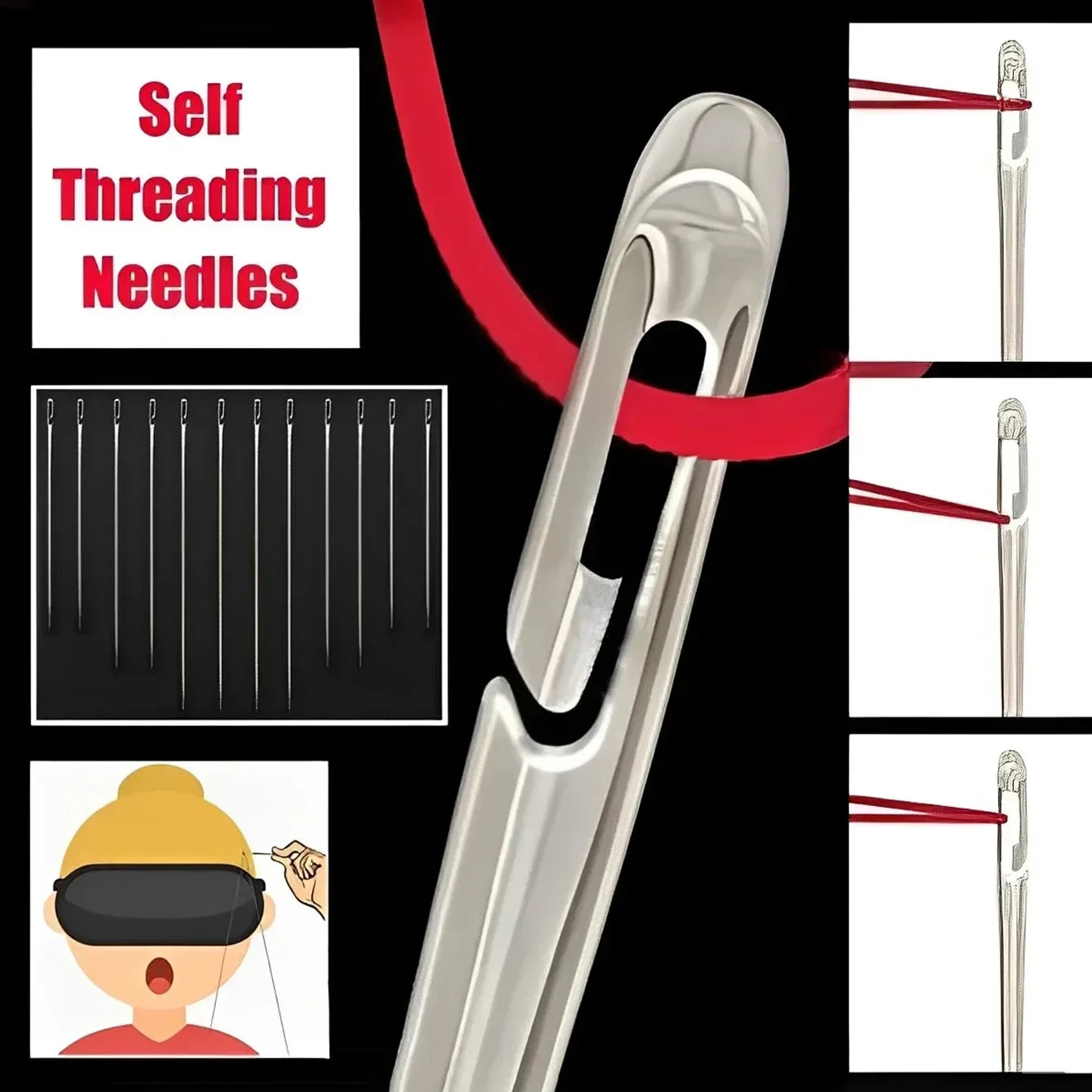 Side Hole Blind Sewing Needles – Stainless Steel Self-Threading Hand Sewing Pins for DIY & Home Use