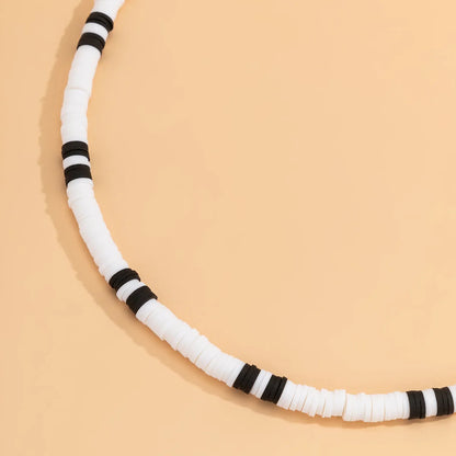 Bohemian White & Black Polymer Beads Necklace – Unisex Collar for Men and Women