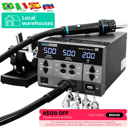 SUGON 8630Pro 1300W Hot Air Gun - Digital Display BGA Rework Station with Curved Nozzle for Welding & Desoldering Repair