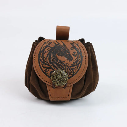 Medieval Faux Leather Waist Bag - Retro Drawstring Belt Pouch for Outdoor Wear, Cosplay and Coin Storage