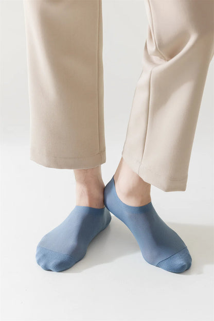 Men’s Ice Silk Mesh Socks – Hollow Breathable Summer No-Show Slippers, Silicone Non-Slip Low-Cut Boat Socks