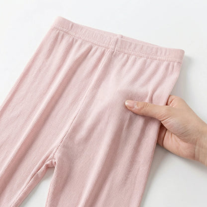 Girls Summer Bow Leggings - Solid Color Elastic Waist 7/8 Length Breathable Kids Pants 3-10Y