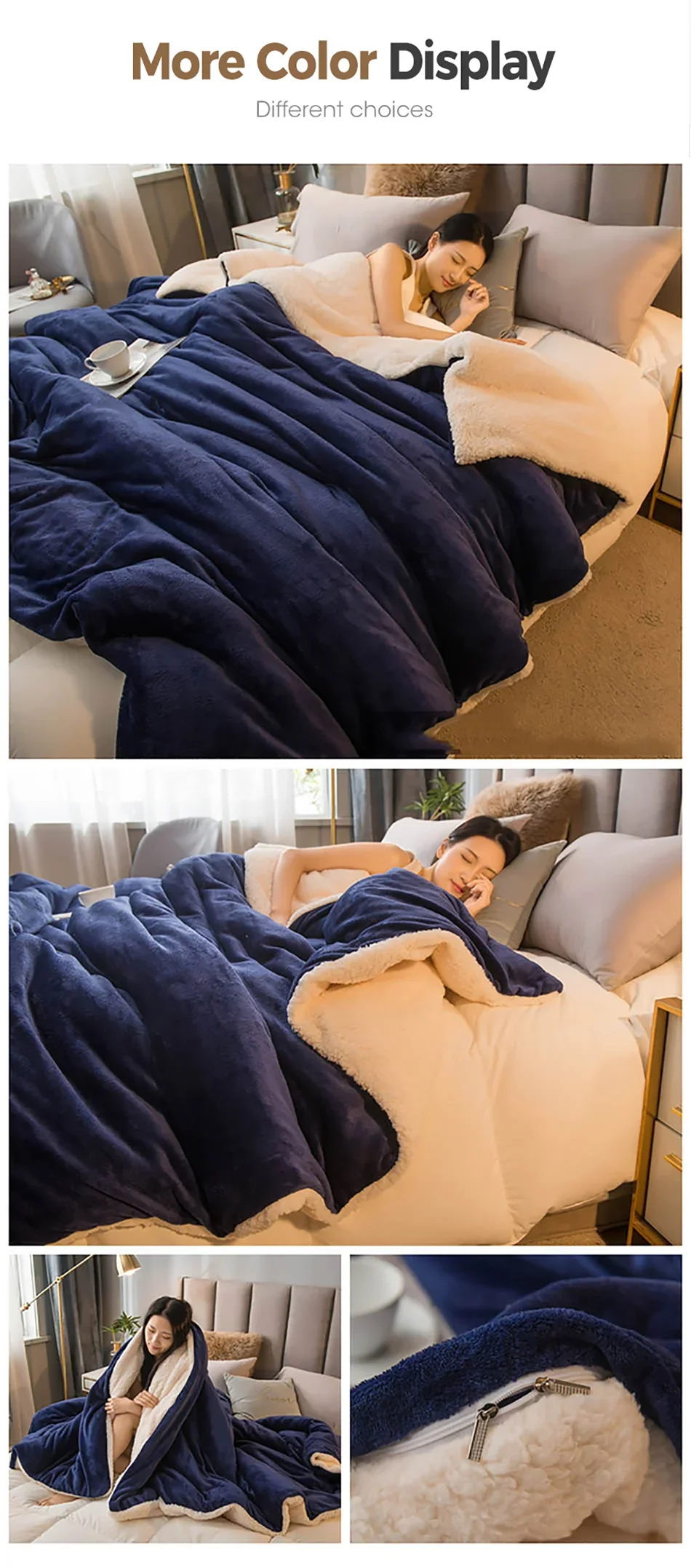 Wool Throw Blanket – Double-Sided Warm Winter Bedspread for Queen Beds & Camping