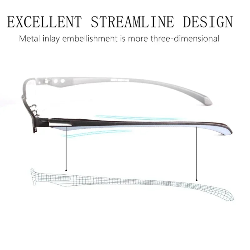 Progressive Multifocal Photochromic Reading Glasses – Anti-Blue Light Half Frame for Men with Presbyopia & Far Sight Protection