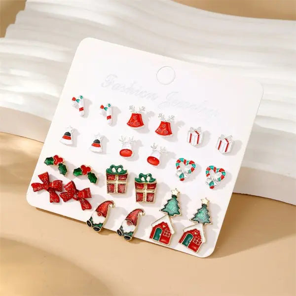 12/20 Pairs Christmas Earrings Set – Shiny Crystal Snowflake, Elk, Bowknot & Xmas Tree Studs for Women, Holiday & New Year Gifts