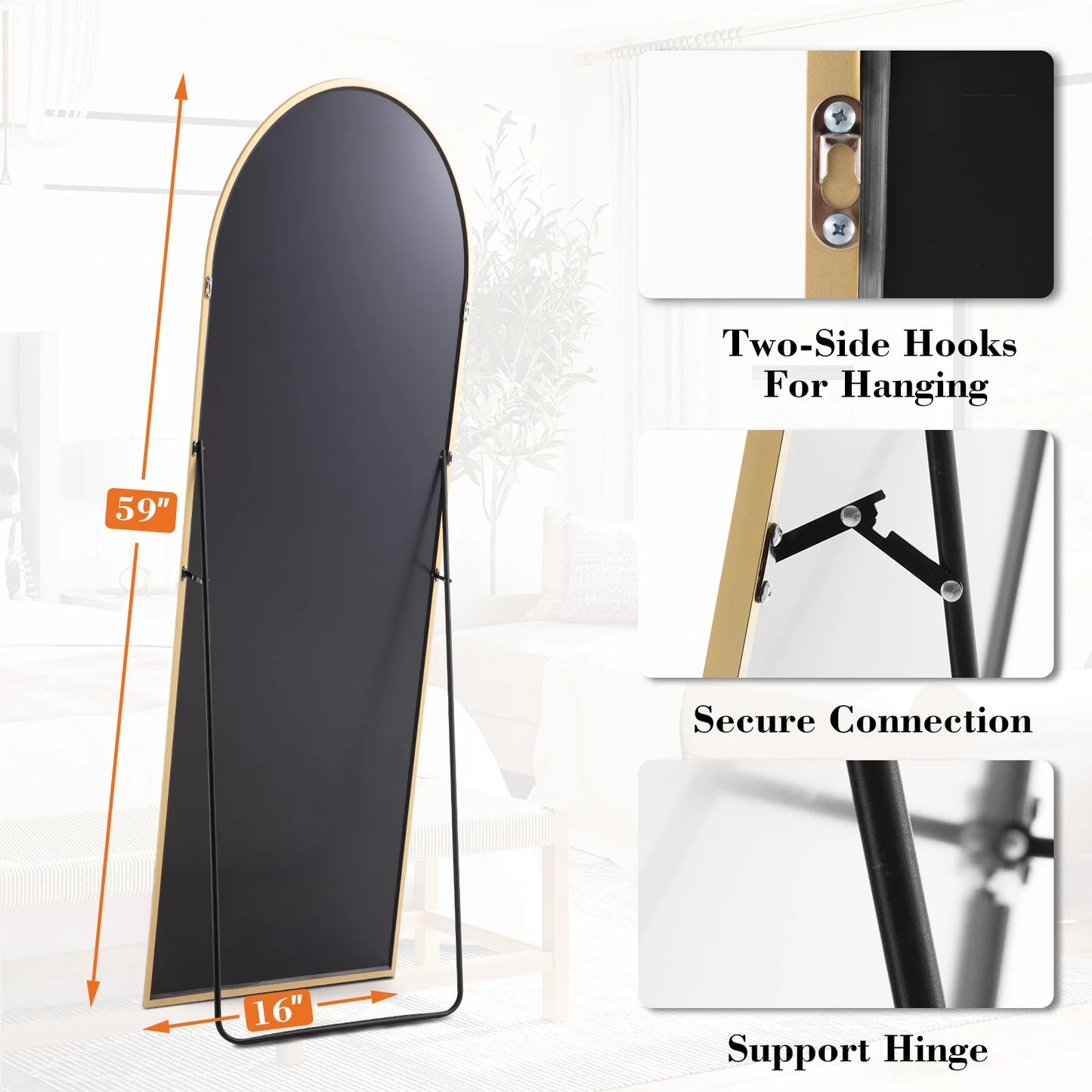 Full Body Wall Mirror 59"x16" – Standing or Wall-Mounted with Aluminum Alloy Frame for Bathroom & Bedroom