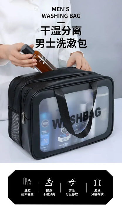 2025 Portable Travel Bag – Dual Transparent Dry & Wet Separation PU Cosmetic Pouch for Fitness and Swimming Essentials