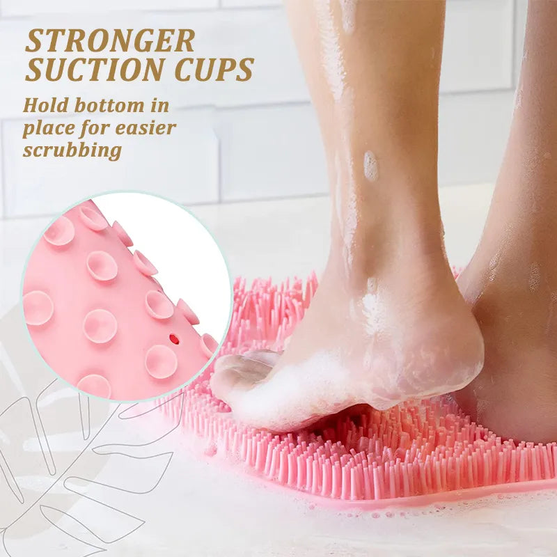 Silicone Back Brush with Non-Slip Shower Mat - Bath Massage Foot Exfoliating Brush Pad with Suction Cups