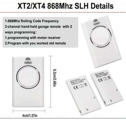 XT2 XT4 868 SLH LR Garage Door Remote – Compatible with 868MHz Frequency for XT2, XT4 Models