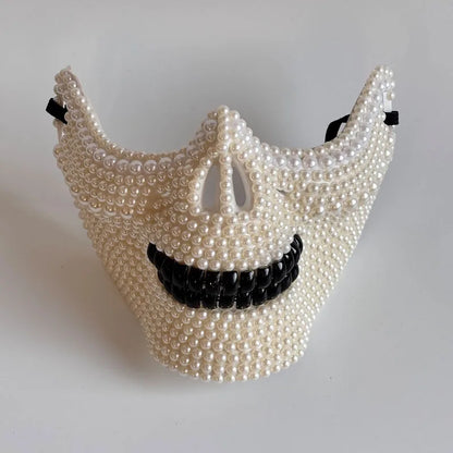 Ghost Rider Pearl Mask - Handmade Horror Half Face Halloween Carnival Mask