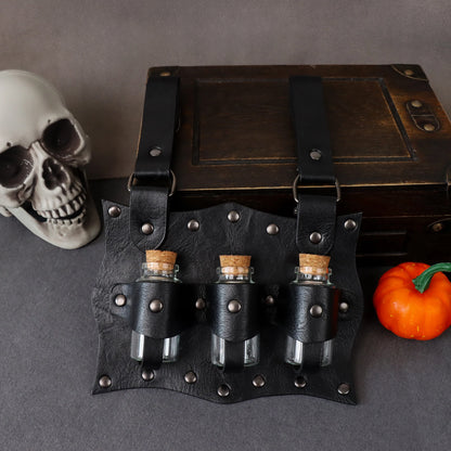 Medieval Alchemy Vial PU Belt – Hanging Potion Pouch for Magic Costume, Cosplay & Healer Kit Props