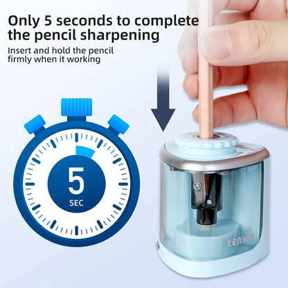 Tenwin Electric Auto Pencil Sharpener - Safe Helical Steel Blade Sharpener for Students, Artists, Kids, Adults - Ideal for Colored Pencils