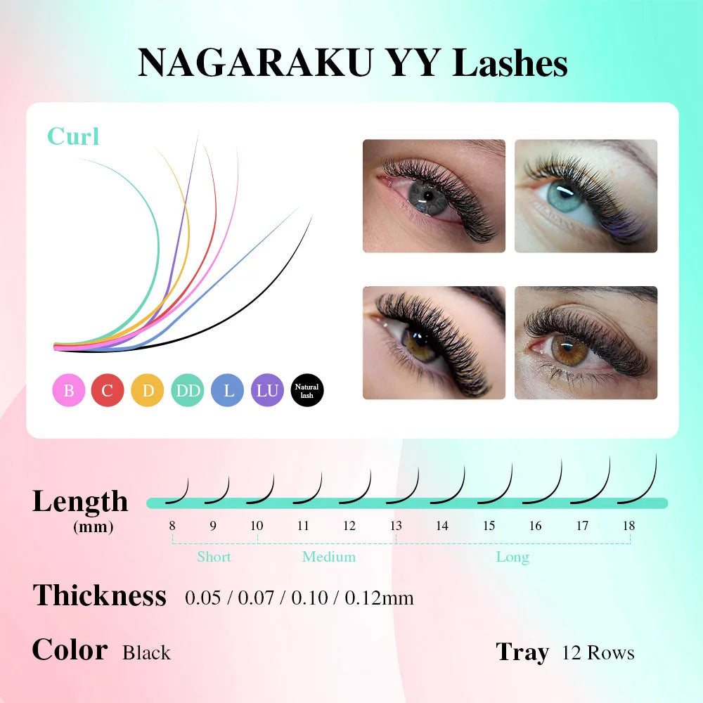 NAGARAKU YY-Shape Eyelash Extensions – Double & Triple Split Tips, Interlaced Root Lashes