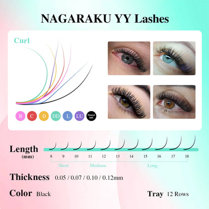 NAGARAKU YY-Shape Eyelash Extensions – Double & Triple Split Tips, Interlaced Root Lashes
