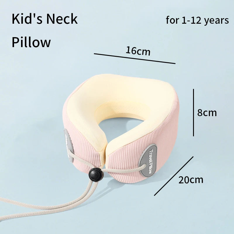 Kids U-Shaped Memory Foam Neck Pillow – 360° Support Travel & Nap Cushion, Slow Rebound with Removable Cover for Children