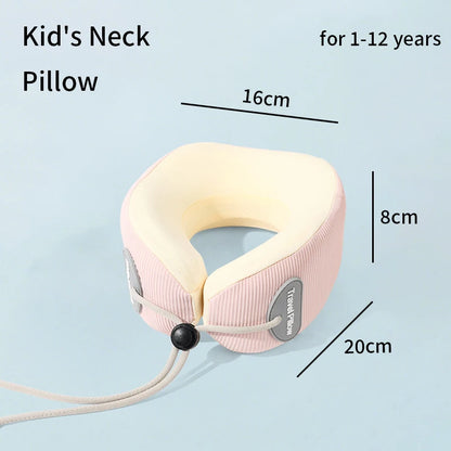 Kids U-Shaped Memory Foam Neck Pillow – 360° Support Travel & Nap Cushion, Slow Rebound with Removable Cover for Children
